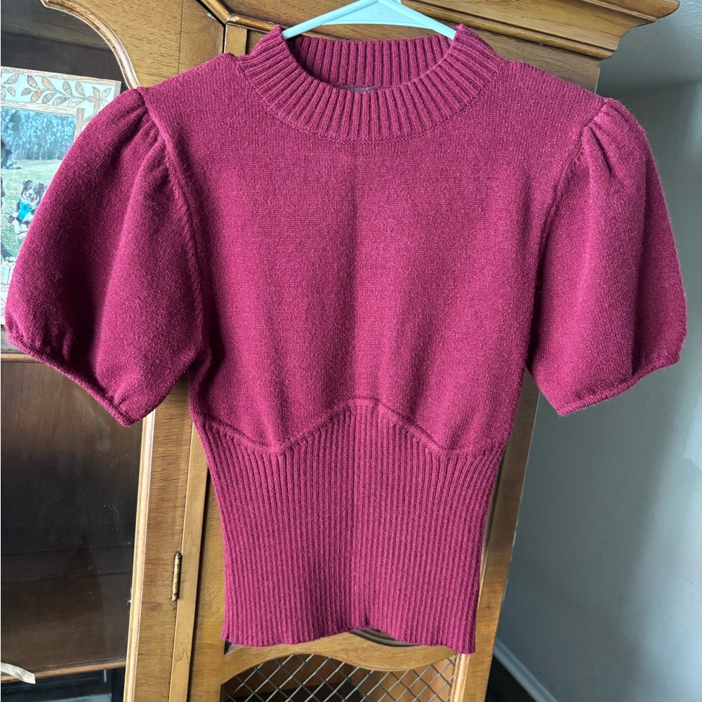 Lulu's Burgundy Puff Sleeve Crop Top